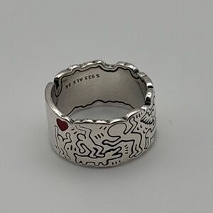 Silver Color Ring - Size 7.5 - Keith Haring inspired design